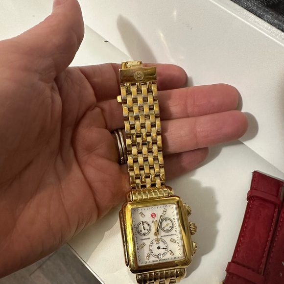 Michelle Deco watch in gold with 12 sparking diamond marks w extra wrist band - Picture 8 of 8